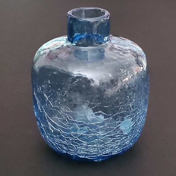MCM Blenko #6424 Handcrafted Rare Ice Blue Crackle Art Glass Vase by Joel Myers - Picture 11 of 16